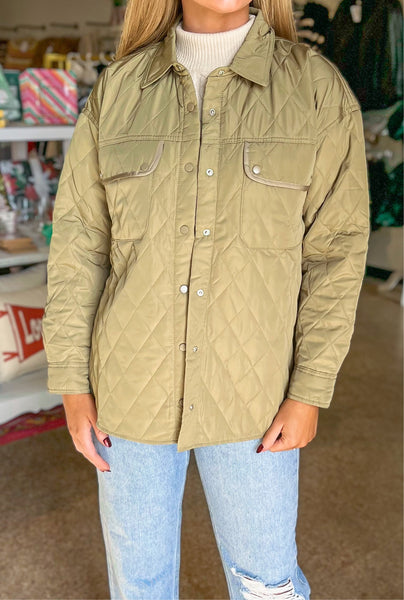 QUILTED JACKET WITH POCKETS - DUSTY OLIVE-K. Ellis Boutique