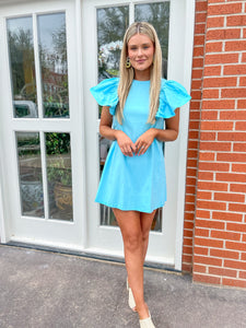 Knit Ruffle Sleeve Dress - Baby Blue-K. Ellis Boutique