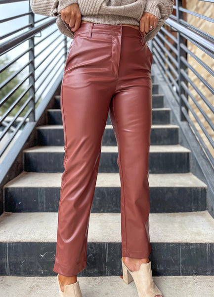 Faux Leather Pants - Chocolate-K. Ellis Boutique