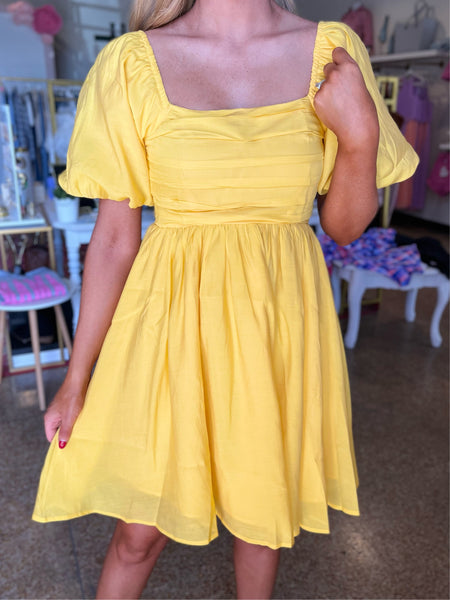 Puff Sleeve Babydoll Dress - Lemon-K. Ellis Boutique