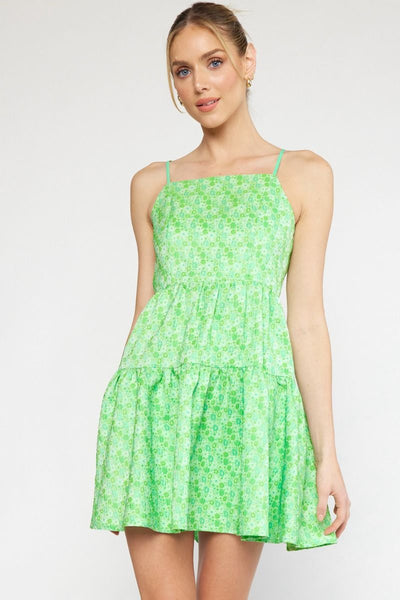 Floral Jacquard Tiered Mini Dress - Green-K. Ellis Boutique