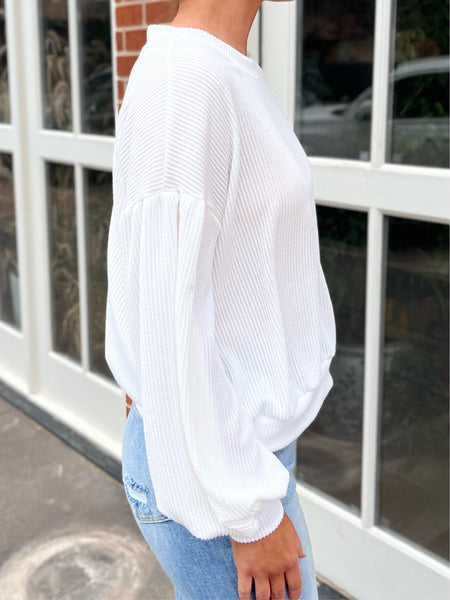 Rib Knit Drop Shoulder Top - Off White-K. Ellis Boutique