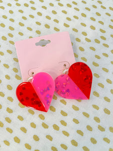 Two-Tone Clear Resin Heart Dangle Earrings-K. Ellis Boutique