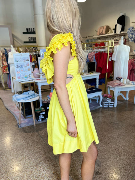 Solid Square Neck Ruffled Dress- Yellow-Apparel & Accessories-K. Ellis Boutique