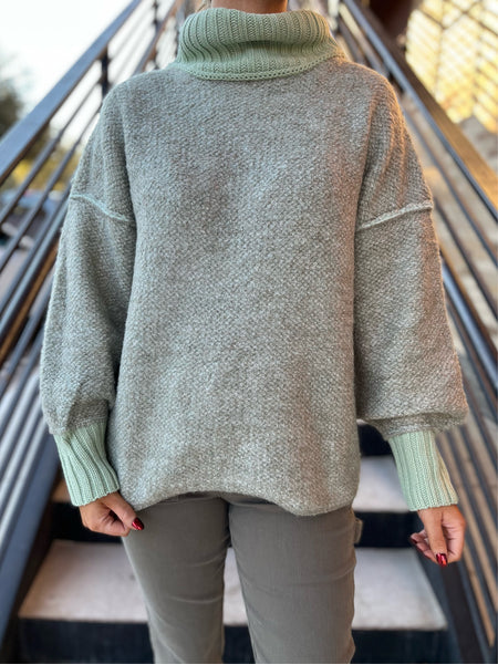 Turtle Neck Loose Fit Sweater - Sage-K. Ellis Boutique