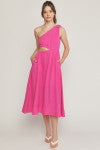 One Shoulder Cutout Midi Dress - Hot Pink-K. Ellis Boutique