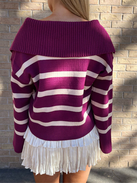 Striped Bell Sleeve Sweater - Plum-K. Ellis Boutique