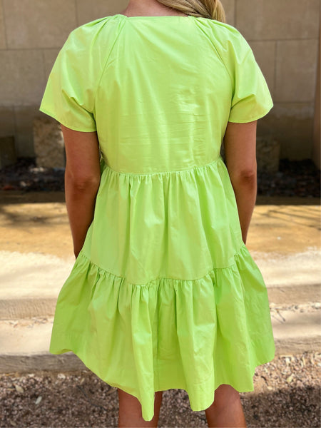 Tiered Pocket Dress - Lime-K. Ellis Boutique