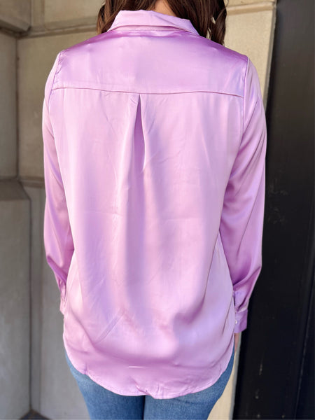 Satin Woven Button Down Shirt - Lavender-K. Ellis Boutique