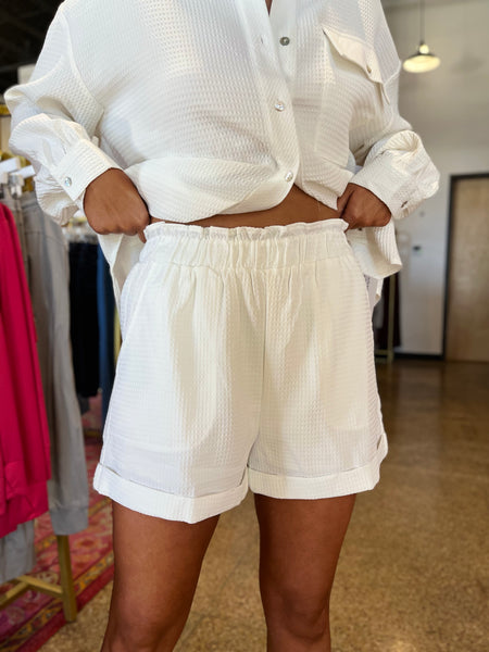 Waffle Knit Shorts - White-K. Ellis Boutique