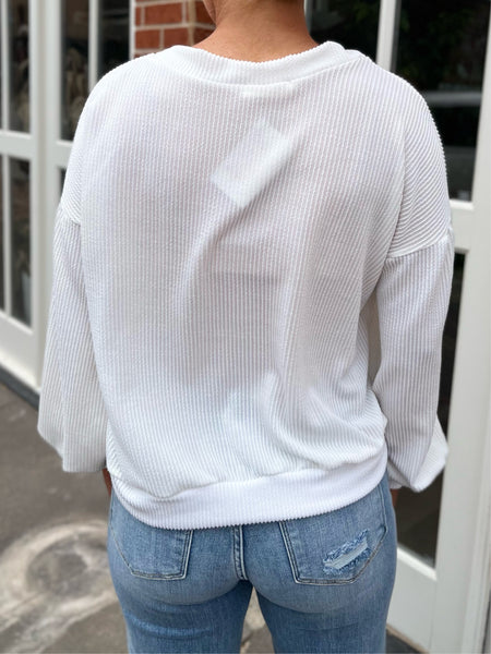Rib Knit Drop Shoulder Top - Off White-K. Ellis Boutique