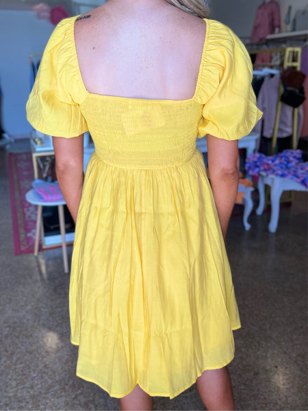 Puff Sleeve Babydoll Dress - Lemon-K. Ellis Boutique