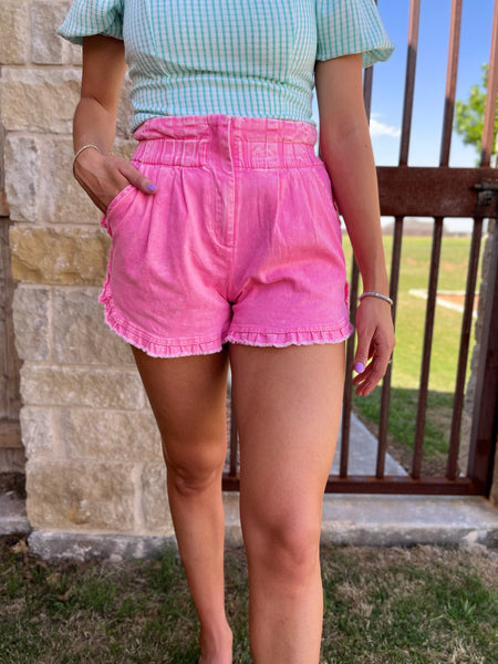 Pleated Ruffle Shorts - Pink-K. Ellis Boutique