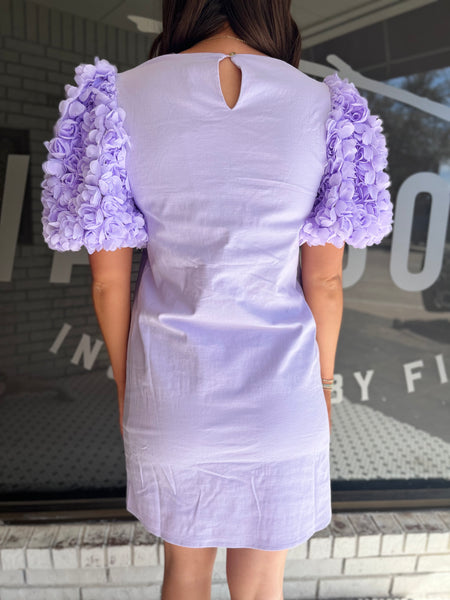 3D Floral Sleeve Mini Dress - Periwinkle-K. Ellis Boutique