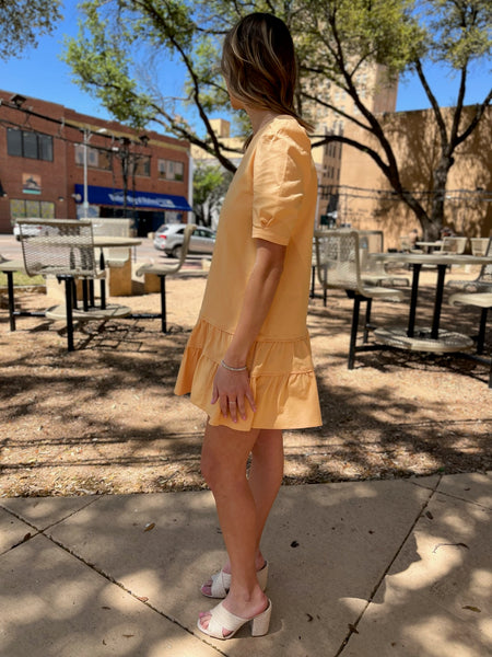 V-Neck Tiered Mini Dress - Yellow-K. Ellis Boutique