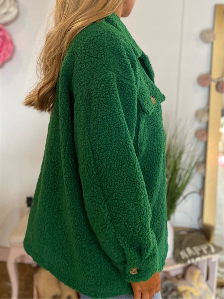 Fuzzy Sherpa Jacket - Green-K. Ellis Boutique