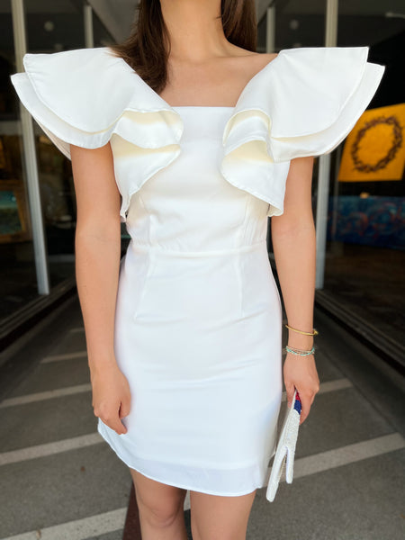 Ruffle Sleeve Dress - White-K. Ellis Boutique
