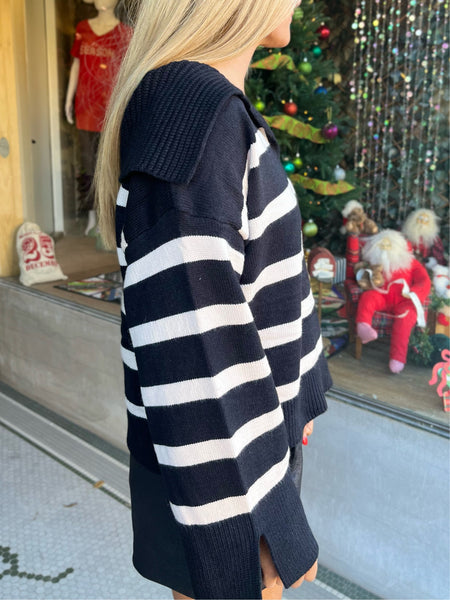 Striped Bell Sleeve Sweater - Black-K. Ellis Boutique
