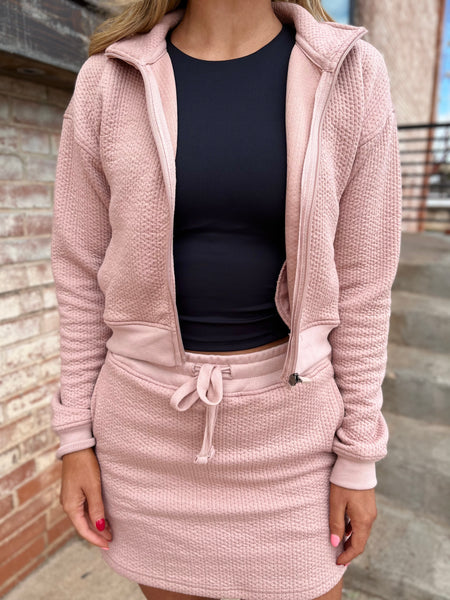 Quilted Cropped Zip-Up Jacket - Dusty Rose-K. Ellis Boutique