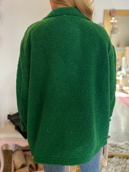 Fuzzy Sherpa Jacket - Green-K. Ellis Boutique