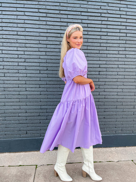 Puff Sleeve Tiered Dress - Lavendar-K. Ellis Boutique