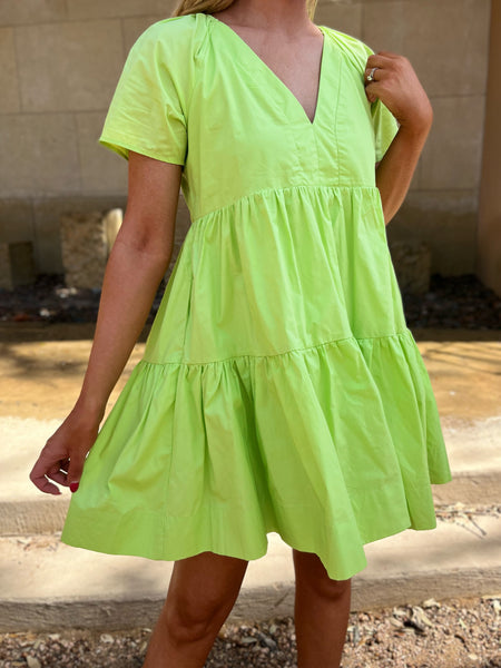 Tiered Pocket Dress - Lime-K. Ellis Boutique