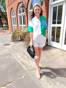 Color Block Button Detail Shirt - Green-K. Ellis Boutique