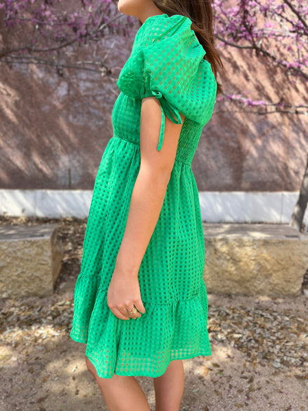 Sweetheart Tiered Puff Sleeve Dress - Green-K. Ellis Boutique