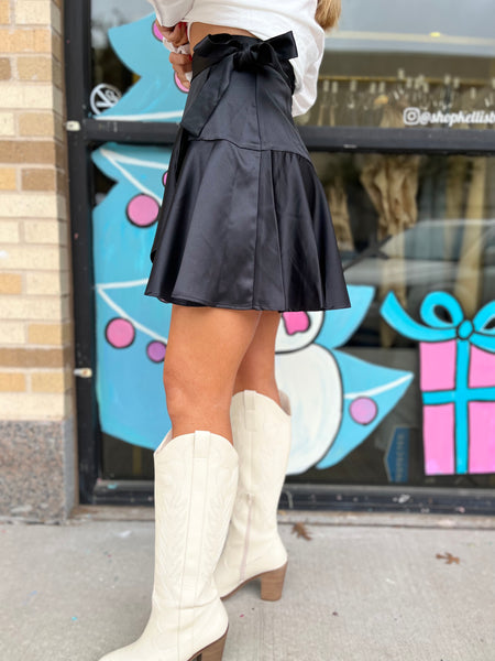Satin Tiered Wrap Skirt - Black-K. Ellis Boutique