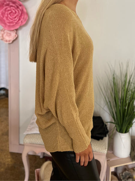 Casual Tan Sweater Blouse-K. Ellis Boutique