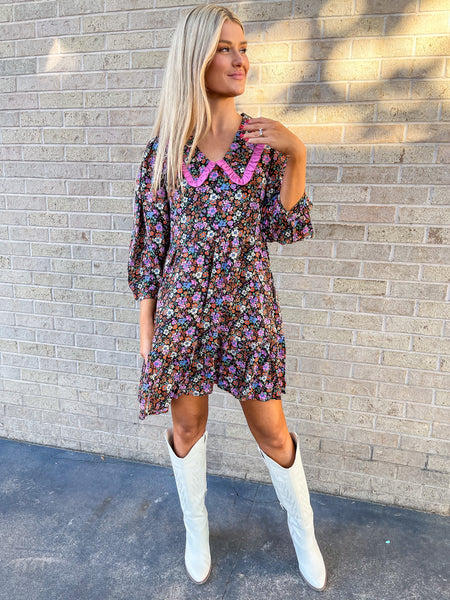 Grandmother Floral Mini Dress - Black-K. Ellis Boutique