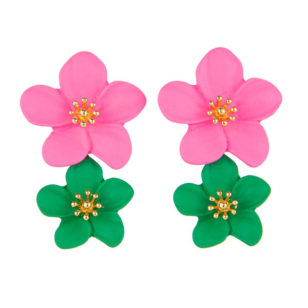 Hibiscus Drop Earrings - Hot Pink/Kelly-K. Ellis Boutique