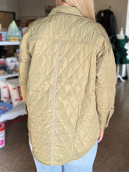 QUILTED JACKET WITH POCKETS - DUSTY OLIVE-K. Ellis Boutique