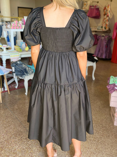 Puff Sleeve Tiered Dress - Black-K. Ellis Boutique