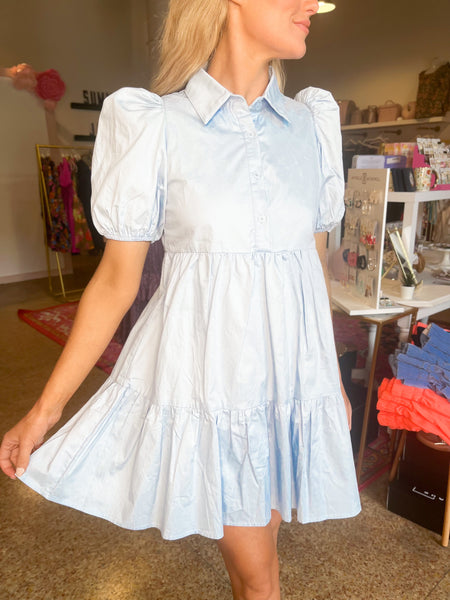 Poplin Shirt Dress- Baby Blue-K. Ellis Boutique