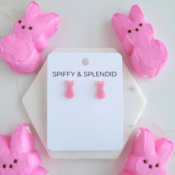 Glitter Bunny Studs - Pink / Easter Earrings-K. Ellis Boutique