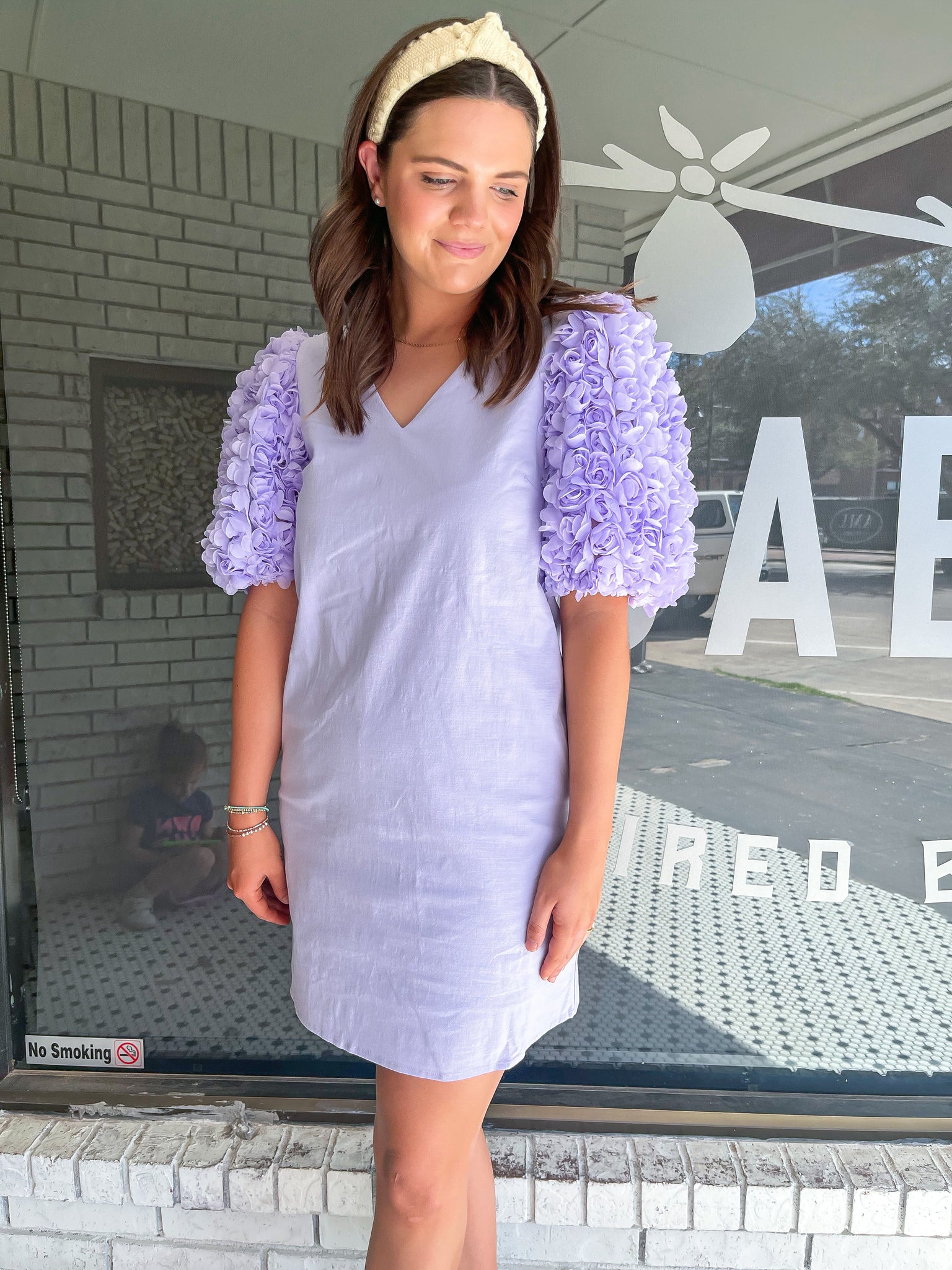 3D Floral Sleeve Mini Dress - Periwinkle-K. Ellis Boutique