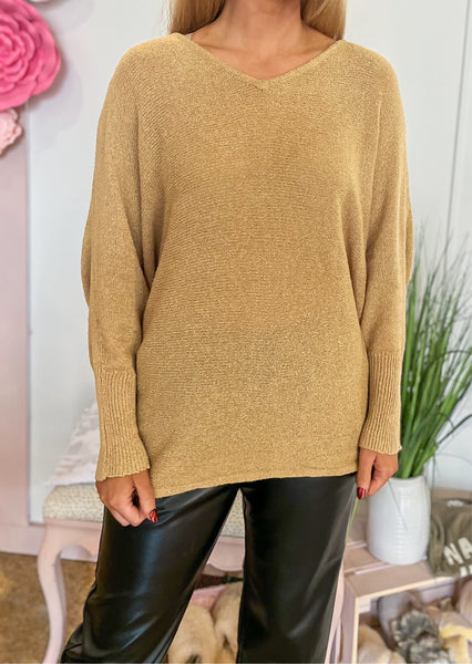 Casual Tan Sweater Blouse-K. Ellis Boutique