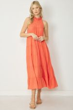 Mock Neck Tiered Maxi Dress - Orange-K. Ellis Boutique